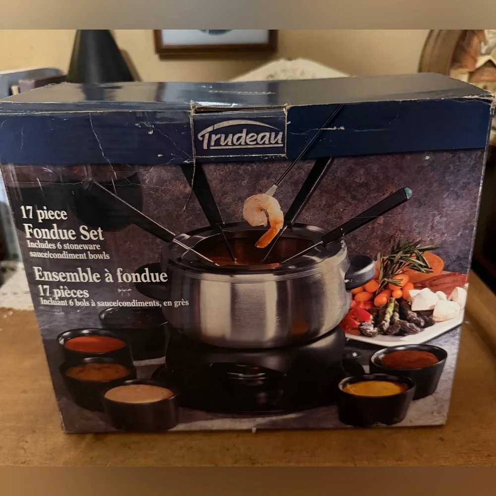 17 Pc Stainless Steel Fondue Set 6 Stoneware Bowl Trudeau Heavy Duty